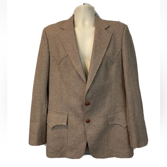 Vintage H BAR C Ranchwear Mens Western Brown Wool Plaid Elbow Patch Blazer Sz 44 - Picture 1 of 11